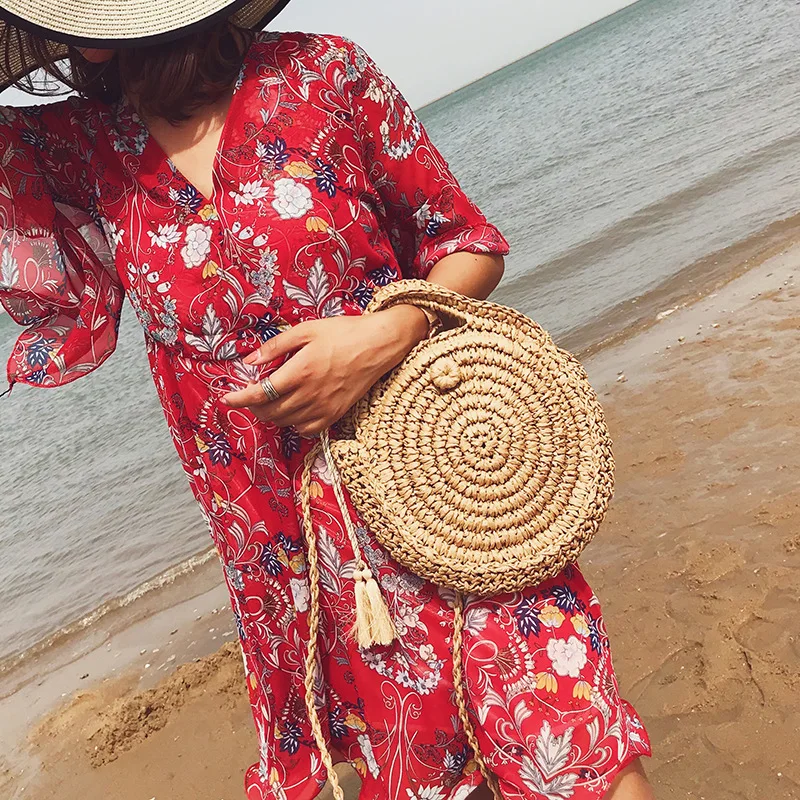 Круглая плетеная сумочка ручной работы XMESSUN винтажная соломенная вязаная