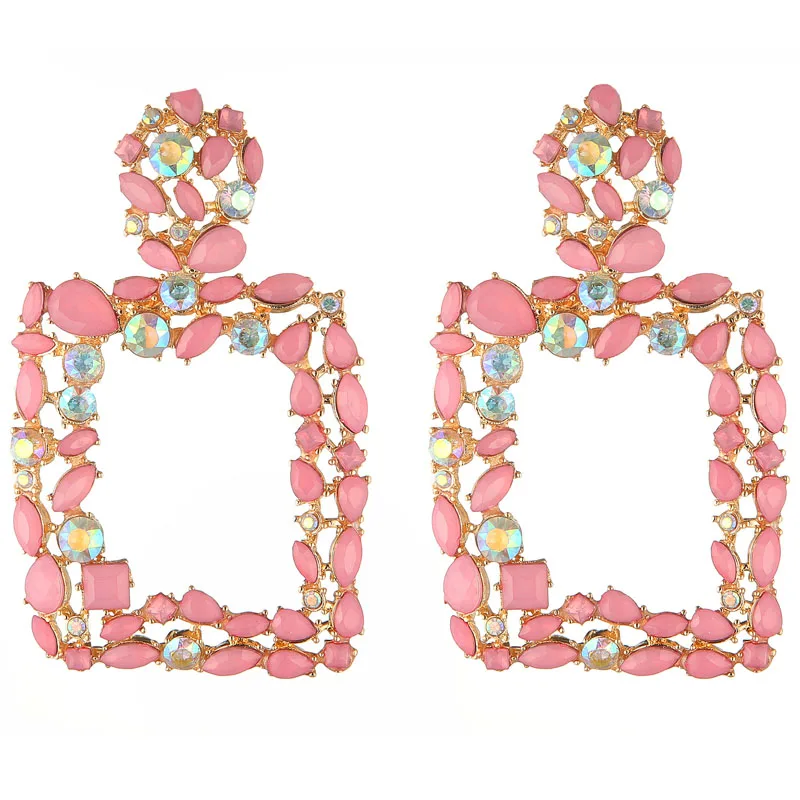 pink Розовые массивные серьги для женщин большие квадратные хрустальные большие серьги стразы серьги в форме капли Роскошные геометрические модные ювелирные изделия - Окраска металла: pink