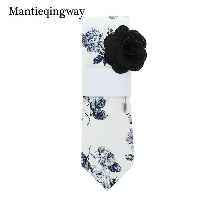 Mantieqingway Novelty Floral Pattern Neck Ties For Men Neckties for Wedding Tuxedo Party Skinny Tie with Free Brooch Sets | Аксессуары