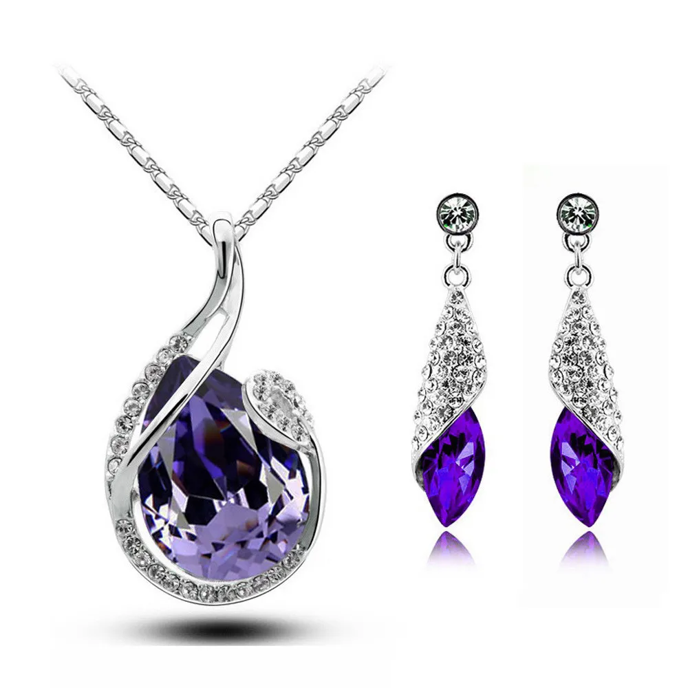 Новое поступление, брендовые Свадебные Ювелирные наборы из белого золота с австрийскими кристаллами в форме капли воды, модное ожерелье и серьги 80046