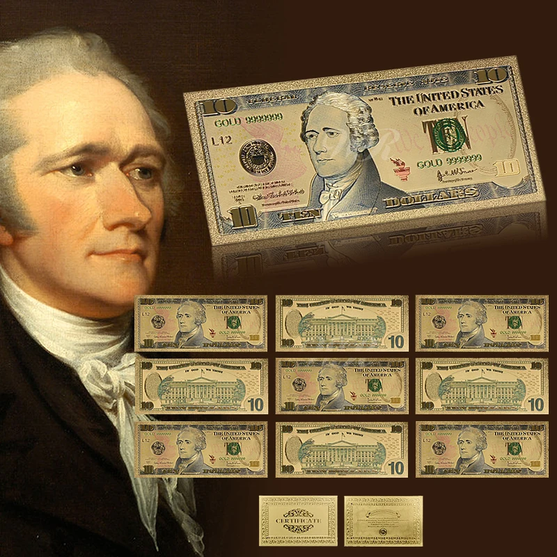 Оптовая продажа американская красочная Золотая банкнота 10 долларов копия денег