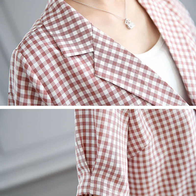 Ellacey клетчатый женский костюм офисный Блейзер комплект 2 предмета брюки с поясом