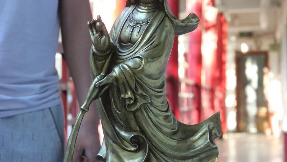 Тибетский буддизм бронзовый медный капельный водный Лотос Кван-Инь статуя Будды