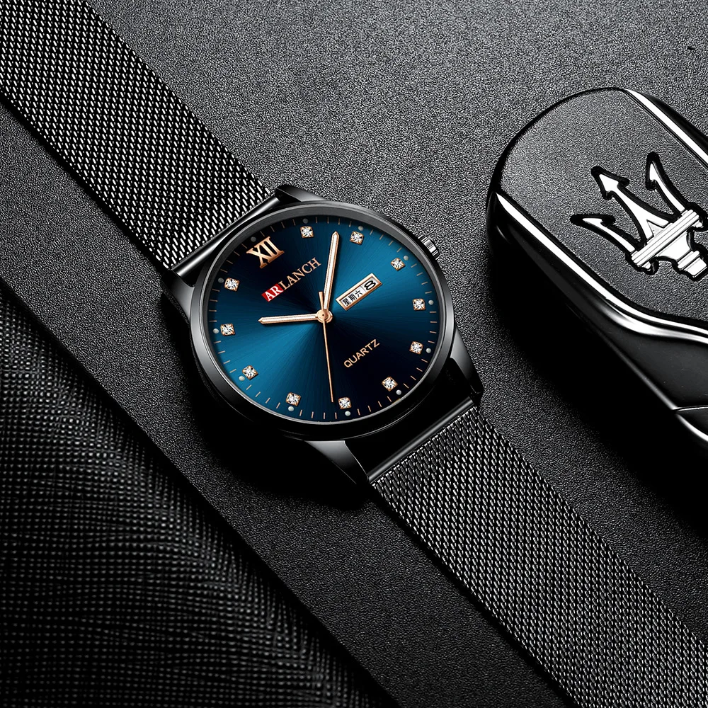 Часы мужские классические водонепроницаемые светящиеся кварцевые с календарем