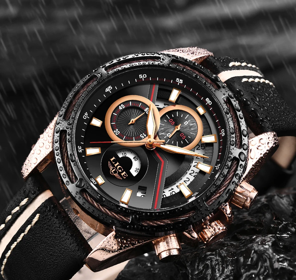 Relojes Hombre LIGE, мужские спортивные часы, хронограф, кожаный ремешок, кварцевые армейские военные часы, часы для мужчин, лучший бренд, Роскошные мужские часы