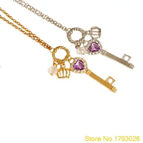 Модные любовь Золотая/Серебряная корона ключ любителей Цепочки и ожерелья для