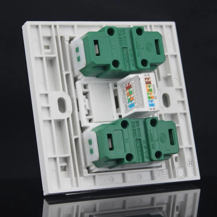 SeTo 86 Type RJ45 Cat5e Network + 10A250V Two Hole Power Socket Wall Plate Keystone Faceplate | Обустройство дома