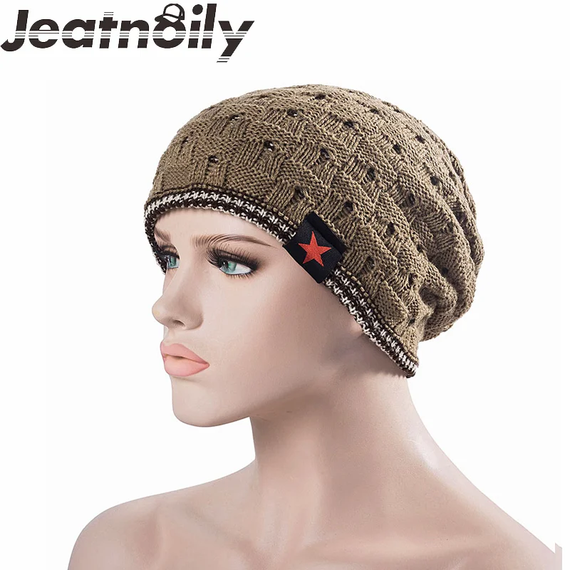 2018 осень Для мужчин зимняя шапка вязаная пять звезд Кепки полый двойной одежда