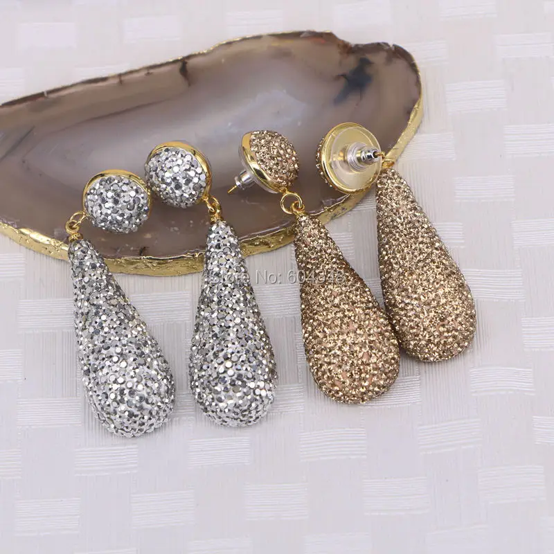 Серьги-Подвески ручной работы с золотистыми кристаллами 5 пар | Украшения и