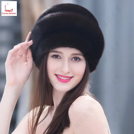 Теплая зимняя норковая меховая шапка женская Норковая меховая шапка