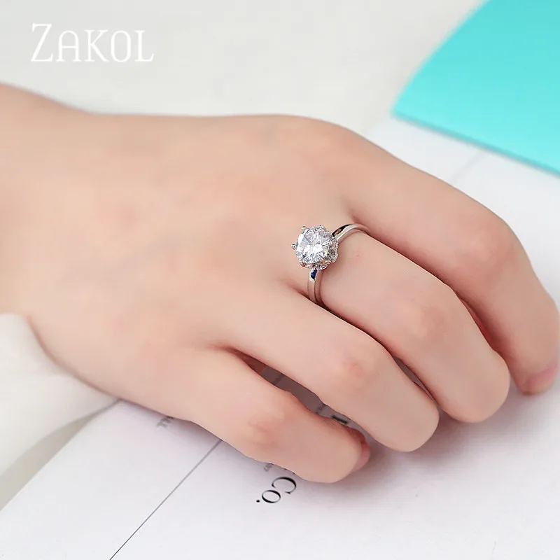 ZAKOL, изысканные кольца с несколькими когтями, с микро цирконием, модные круглые кольца с кристаллами, обручальное кольцо на палец, женское свадебное кольцо, Anneaux FSRP2041