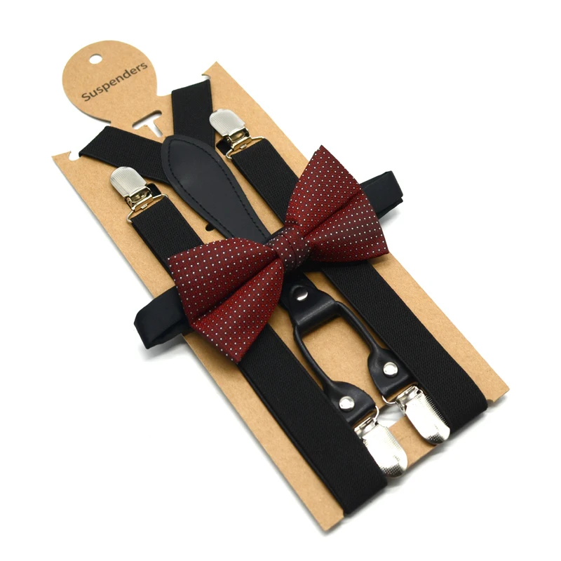 Чисто черные подтяжки галстук комплект унисекс для взрослых 4 клипы Щепка
