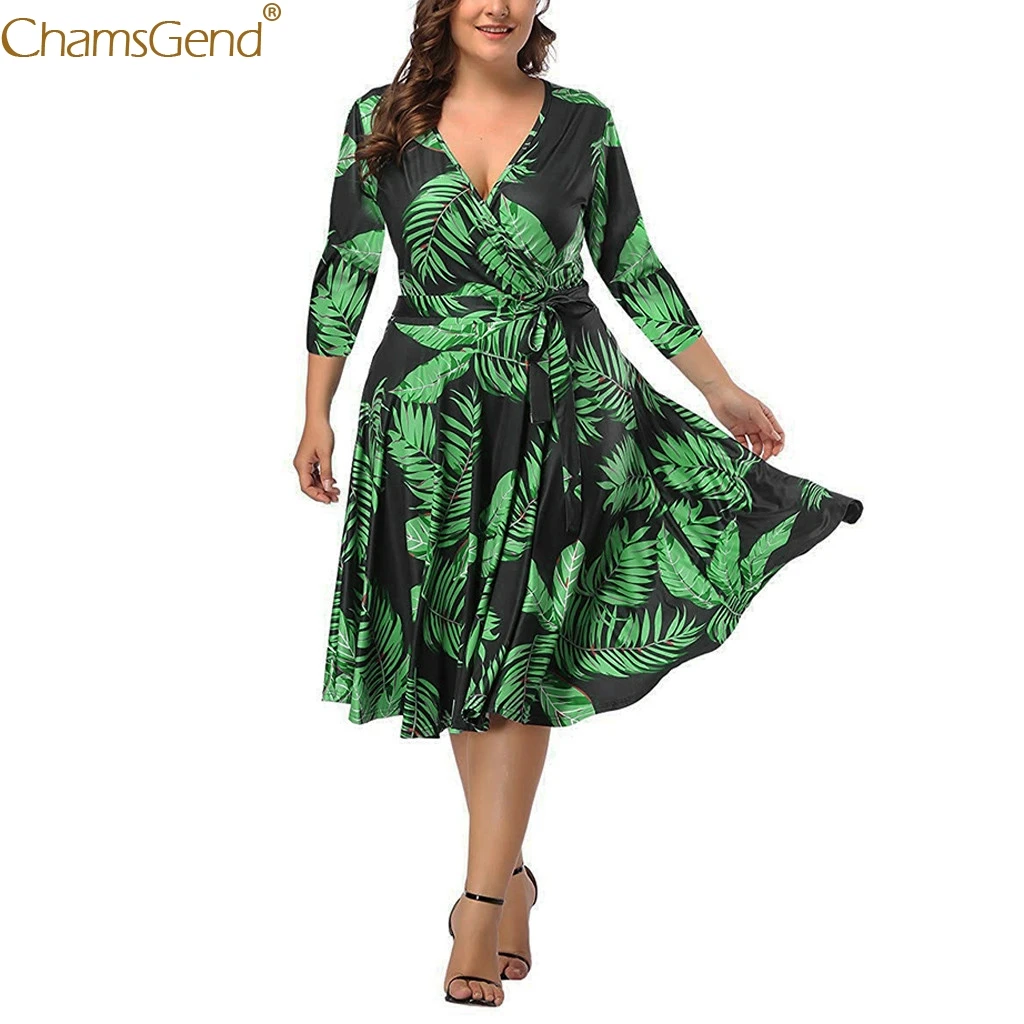 Формальное платье Женщины Elegant 2019 лето Цветочные печати Boho пляж плюс размер