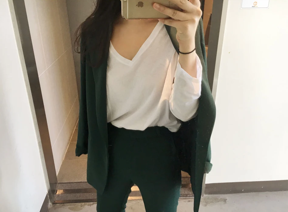 Повседневные однотонные женские брюки костюмы зубчатый блейзер с воротником