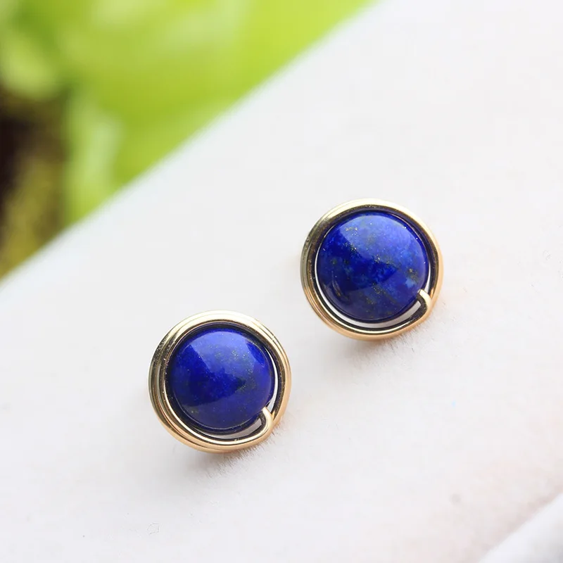 Серьги гвоздики ручной работы PINJEAS Lapis lazuli минималистичные серьги в виде