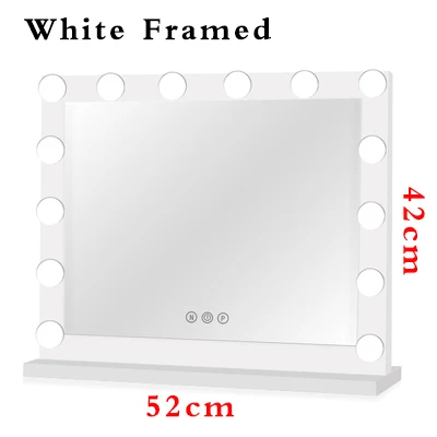 White 52x42cm Frame Голливудский стиль, зеркала для макияжа с подсветкой, косметическое зеркало с регулируемой яркостью, светодиодный светильник с сенсорным управлением - Цвет: White 52x42cm Frame