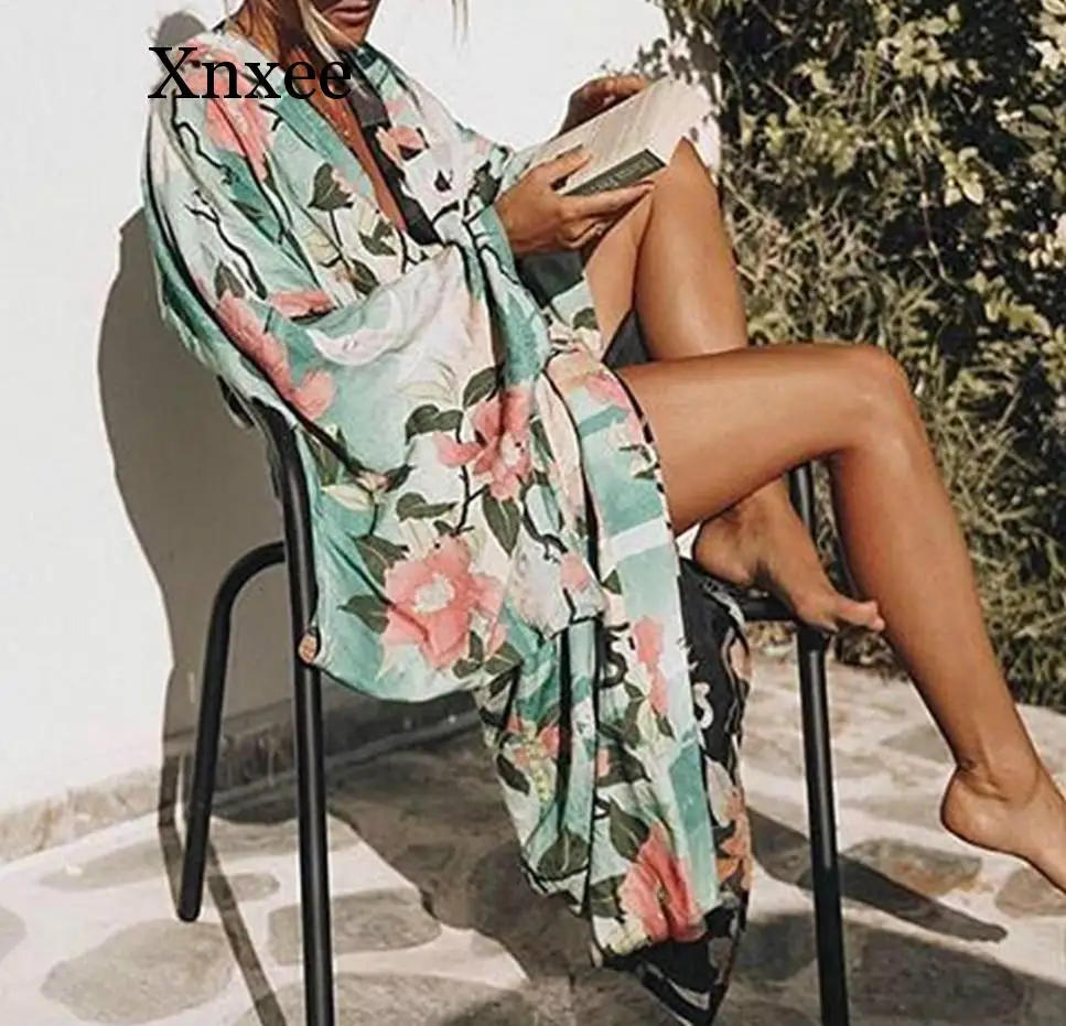 Женское кимоно Xnxee Boho Nightingale длинное хиппи с поясом на талии свободный