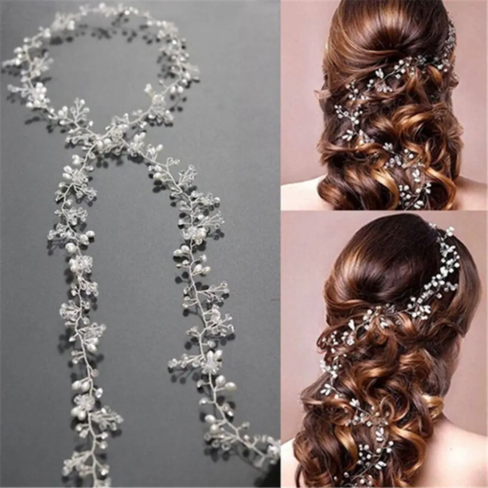 

Pearls Wedding Hair Vine Crystal Bridal Accessories Diamante Headbands 1 Piece