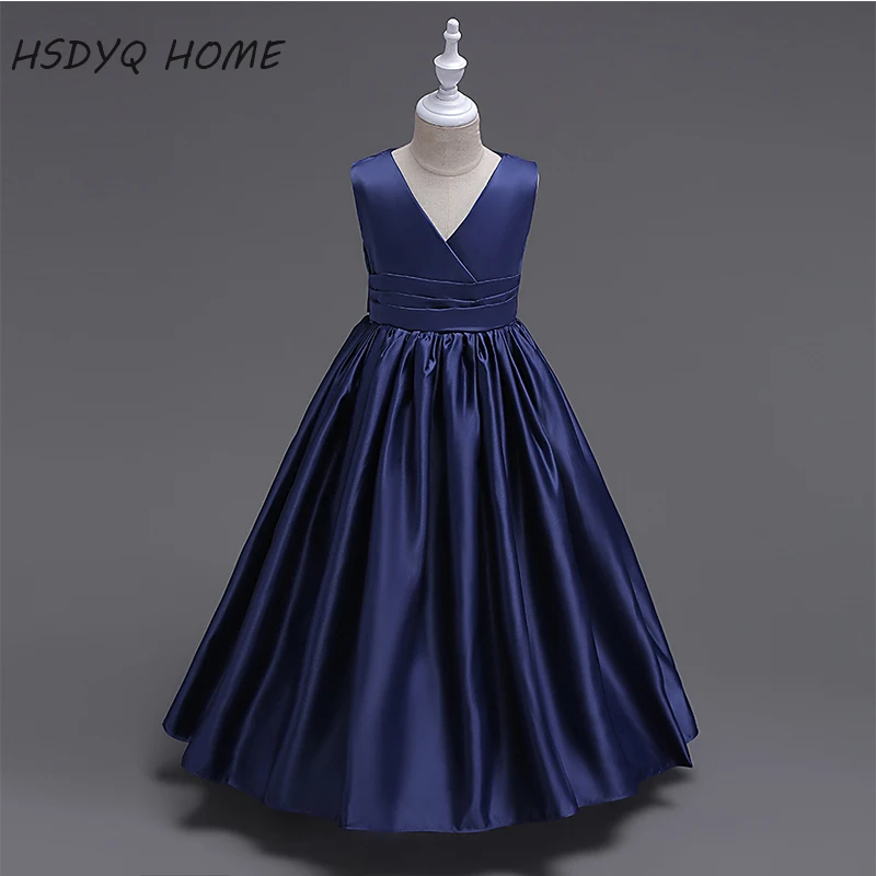 Простые платья с V-образным вырезом для девочек Новое поступление 2017 дешевые