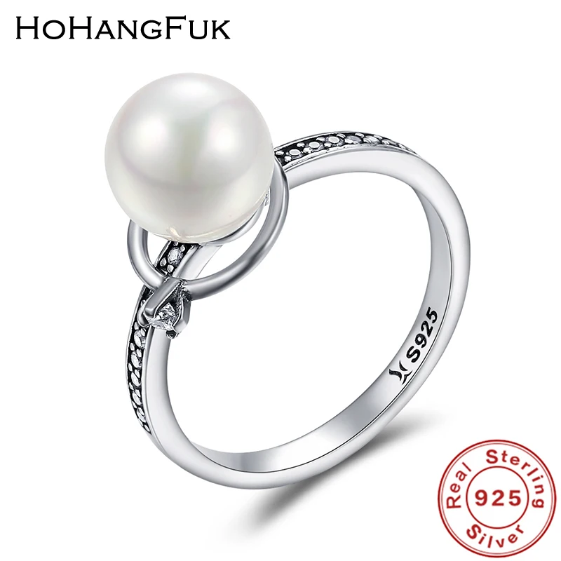 HoHangFuk уникальный стерлингового серебра 925 модные яркие CZ & Pearl перстни для Для