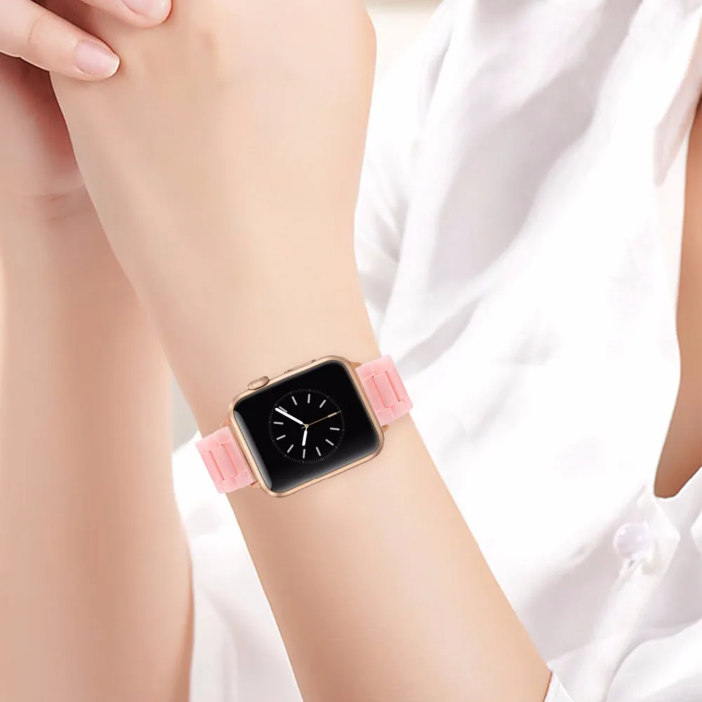 Женский резиновый ремешок для часов iWatch Apple Watch 38 мм 40 42 44 серии 5 4 3 2 1 с стальной