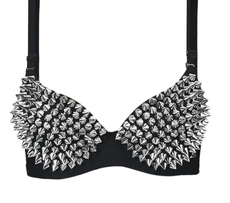 Frauen Sexy Bhs Party Disco All-over Spike Rivet Stud Muster Bh Sexy Bhs für frauen silber farbe-30
