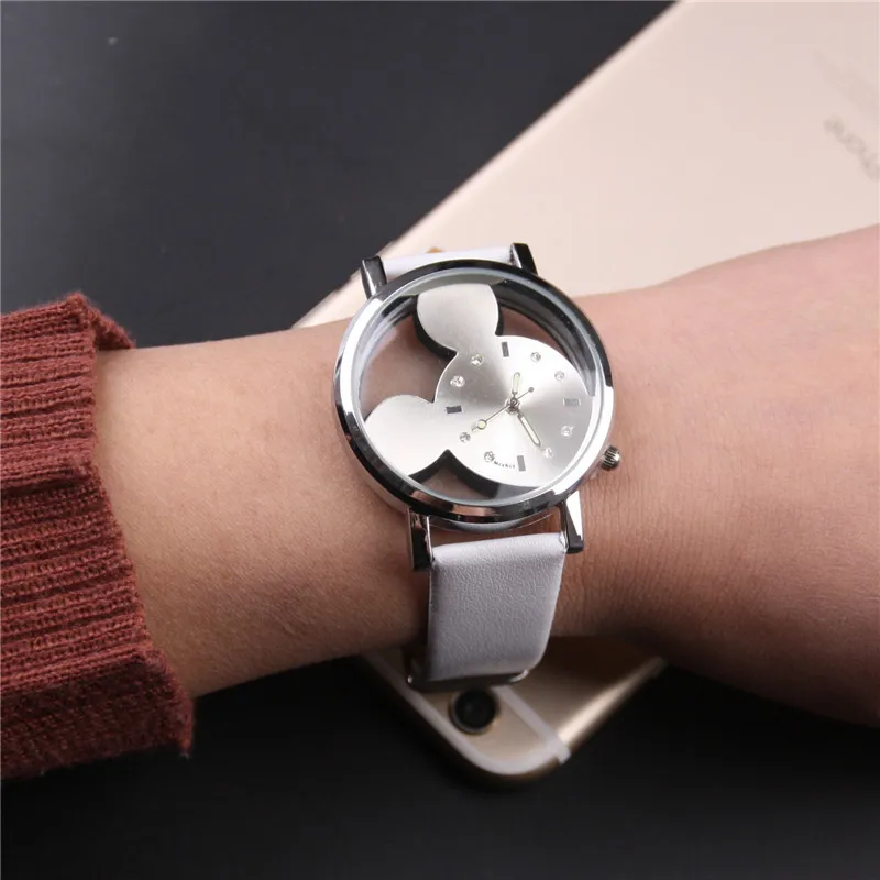 

6Pcs/lot Women Watches Luxury Mouse Shaped Quartz Ladies Watch Crystal Leather Watch Woman Relojes Mujer Montre Femme