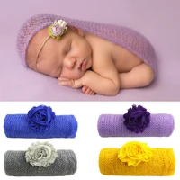 40120cm mohair baby photography props newborn photograph wraps with headband infant bebe handmade scarf swaddling accessories