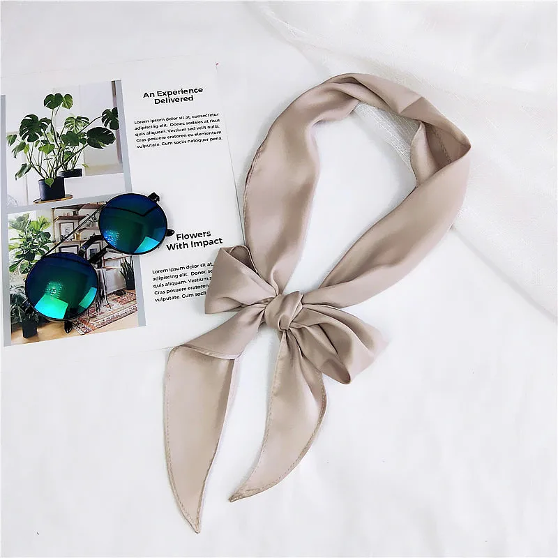 Women Fashion Ribbon Silk Scarf Beautiful Solid Design Girls Neckerchief Hair Band Bag Handle Wraps Small Neck Scarves - Цвет: Gray