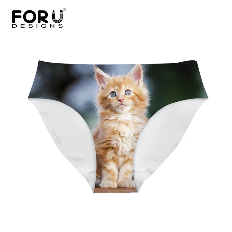 Женские ультратонкие бесшовные трусики forujeans удобные дышащие с 3D принтом кошки