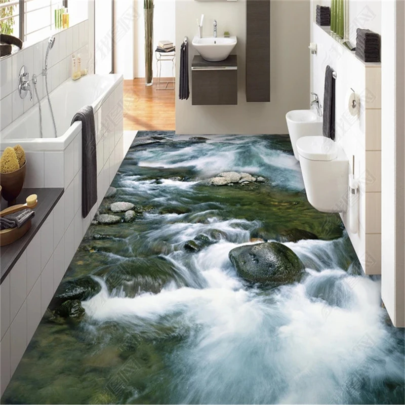 beibehang wallpapers for living room Vinyl wall Custom large stream river water stone bathroom 3D floor papers home decor | Обустройство