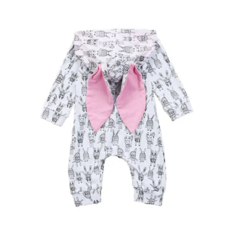 Cute 3D Rabbit Ear Hooded Romper Newborn Baby Girls Boys Bunny Ears Long Sleeve Jumpsuit Outfits Clothes | Детская одежда и обувь