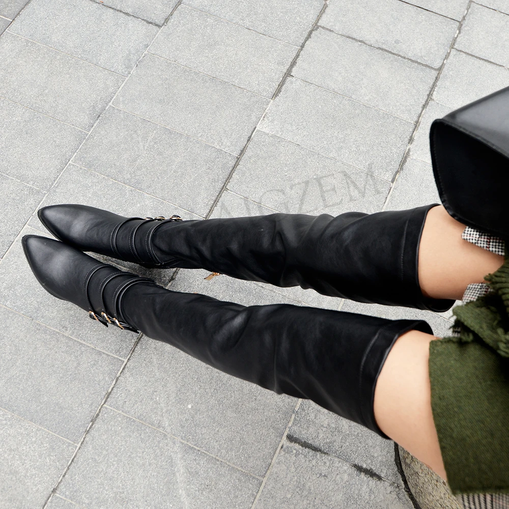LAIGZEM Fashion Women Boots Thigh High Over Knee Chunky Heels Long Riding Shoes Woman Botines Mujer Large Size 33-43 | Обувь