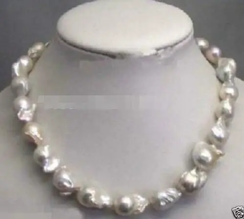 

Free Shipping Pearl Necklace White disc Clasp 18 "Rare fine Large 15-23mm Unusual Baroque