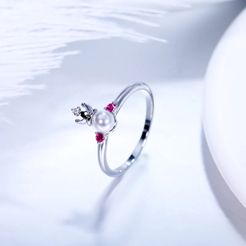 Red crystal simulated pearl crown rings for women accessories fashion silver color ring femme best friends ringen 2019 jewelry | Украшения
