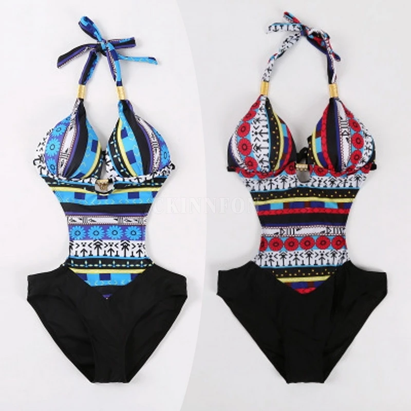 

20Pcs/Lot Sexy Women Swimsuit Bathing Suit Beach Plus Size Halter Monokini Push Up Retro Vintage Ethnic Women Swimwear