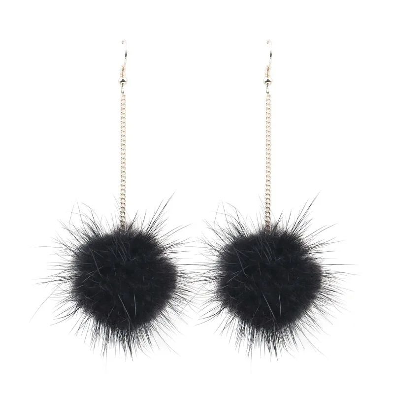 

2020 New Fashion Mink Fur Ball Long Tassel Earring For Women Winter Fur Ball Pompon Earrings wedding Party Earring gift Jewelry