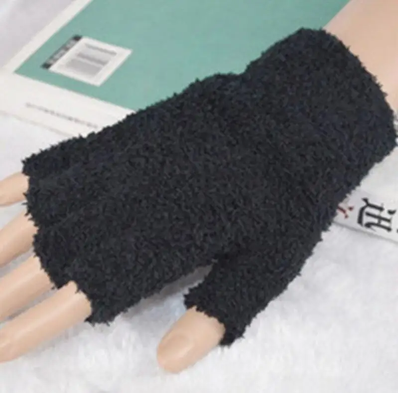 G038 Half Black VISNXGI, модные Флисовые женские перчатки на половину пальцев, коралловый флис, унисекс, утолщенная шапка, одноцветные варежки, Зимние перчатки для клавиатуры - Цвет: G038 Half Black