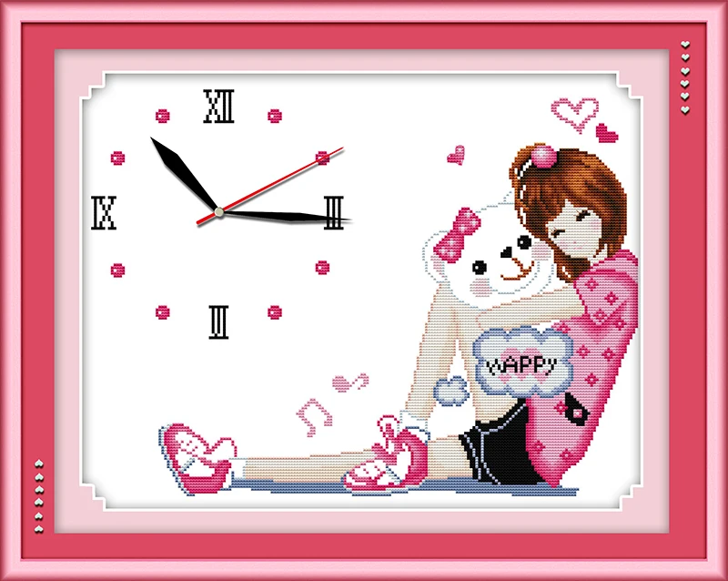 

Happy times(1) cross stitch kit 14ct 11ct count print canvas wall clock stitching embroidery DIY handmade needlework