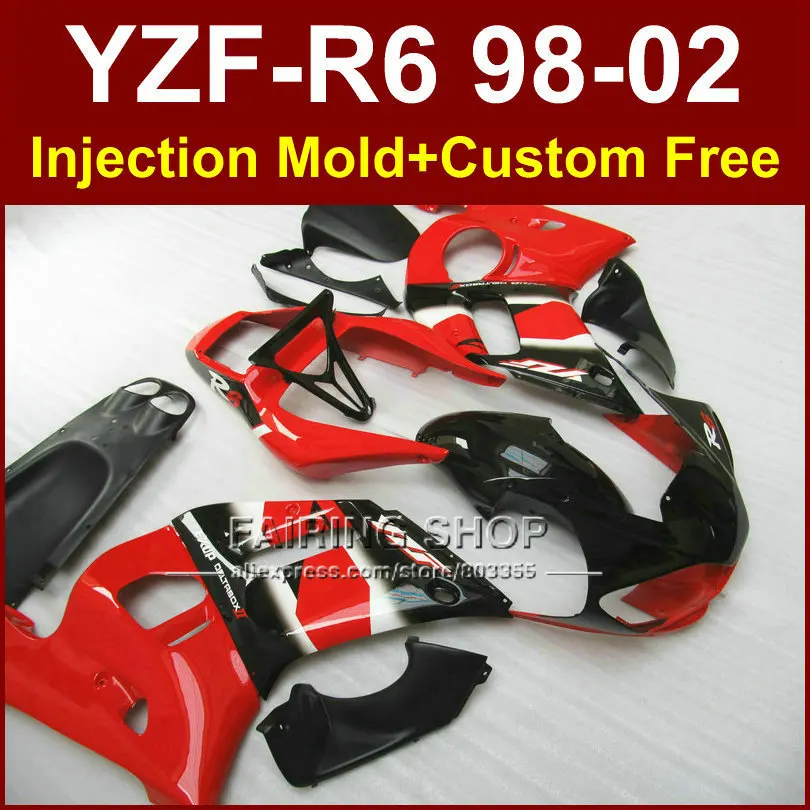 

F8EF Hot sale red fairing parts for YAMAHA fairing kit YZF R6 98-02 custom fairing YZF R6 1998 1999 2000 2001 2002 TO9V