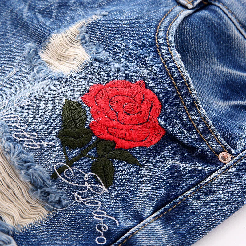 Женские джинсовые шорты с дырками большие размеры осень 2017 хлопковые вышитыми