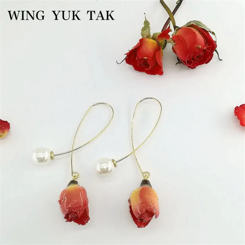 Женские серьги подвески wing yuk tak романтичные с натуральным сушеным цветком и