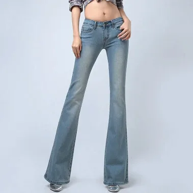 

Vintage Denim Flare Wide Leg Pants All-Match Elastic Slim Casual Jeans Women