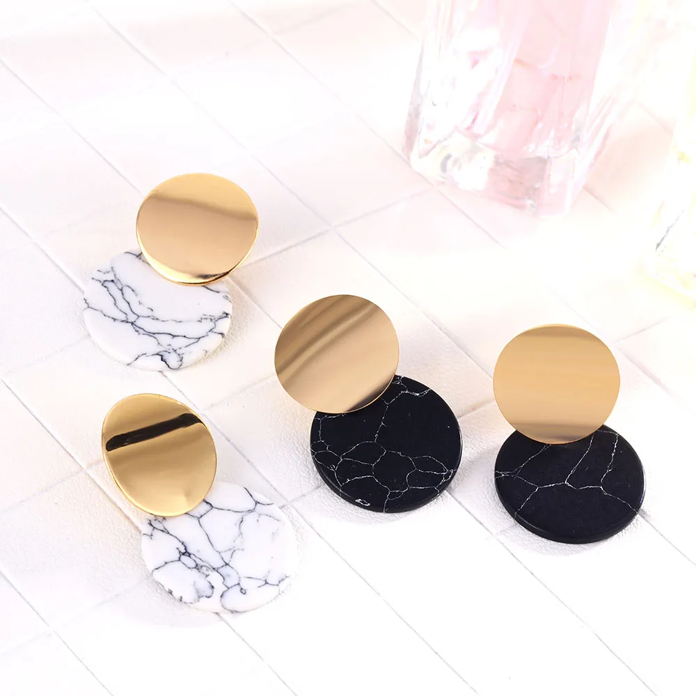 IPARAM Vintage Gold Round Alloy Marble Earrings Fashion Punk Glamour Geometric Jewelry Statement Trend | Украшения и аксессуары