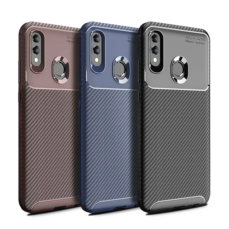 Чехол для телефона Huawei P Smart 2019 из углеродного волокна с мягким силиконом TPU, защищающий от ударов, с матовым покрытием.