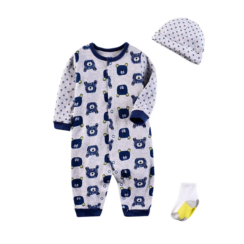 2019 Cute baby Clothing Sets cotton boys girls clothes suits Newborn girl suit 3pcs long sleeve romper+socks+cap kids clothing | Детская