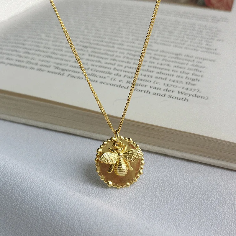 Серебряное ожерелье Silvology 925 пробы с мультяшными пчелами и насекомыми Золотое