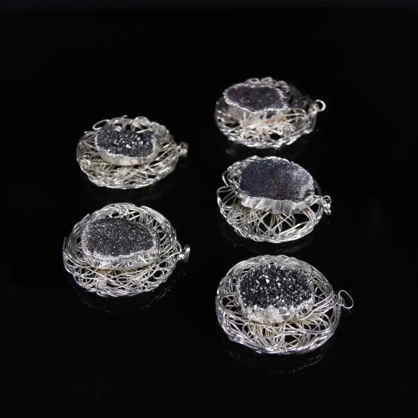 Подвеска фрагмент жеоды из титана с черным покрытием 5 шт.|geode slice pendant|agate geode slicesgeode
