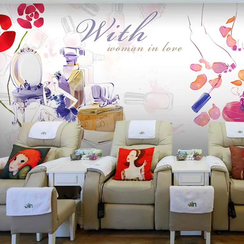 Фотообои модные маникюрные росписи 3D ручная роспись акварель салон красоты