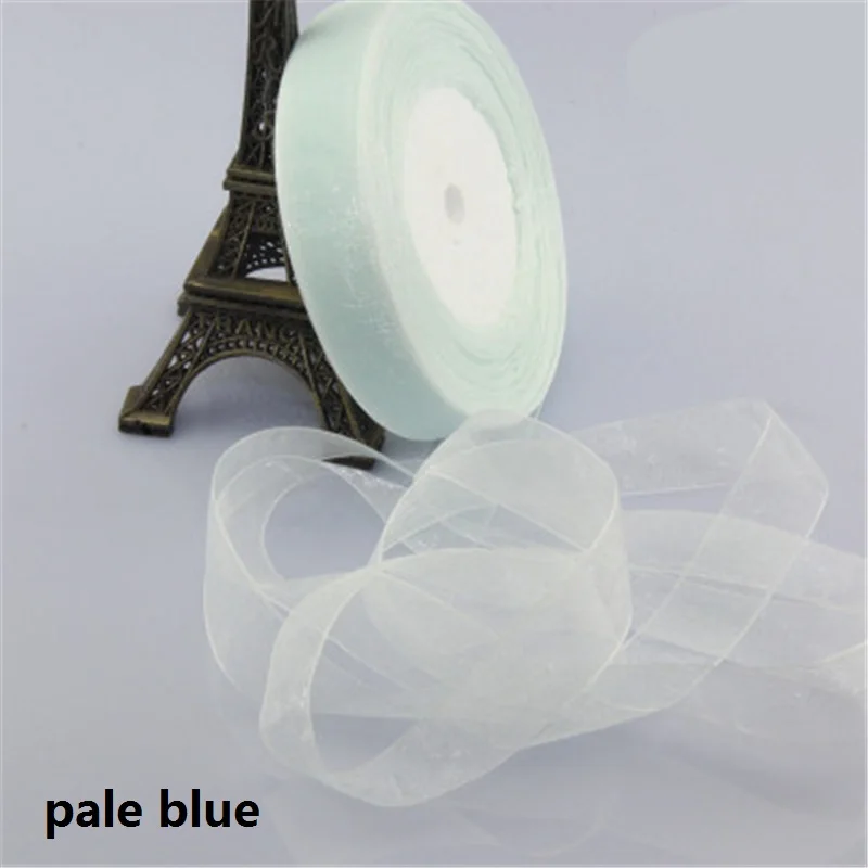pale blue 2 см 50 ярдов Тюль Ткань Шелковый Атласный органза полиэфирные ленты для шитья Свадебная вечеринка декорации с лентой подарочная упаковка пояса - Цвет: pale blue